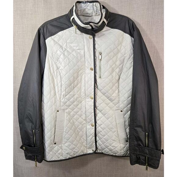 Michael Kors Women's‎ Size XL Quilted Brown/Cream Jacket Pockets Zippers Chic - Picture 1 of 11